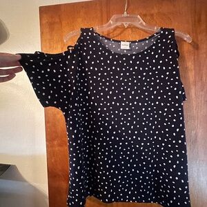 Navy Blouse with stitched sleeves and white oblong dots